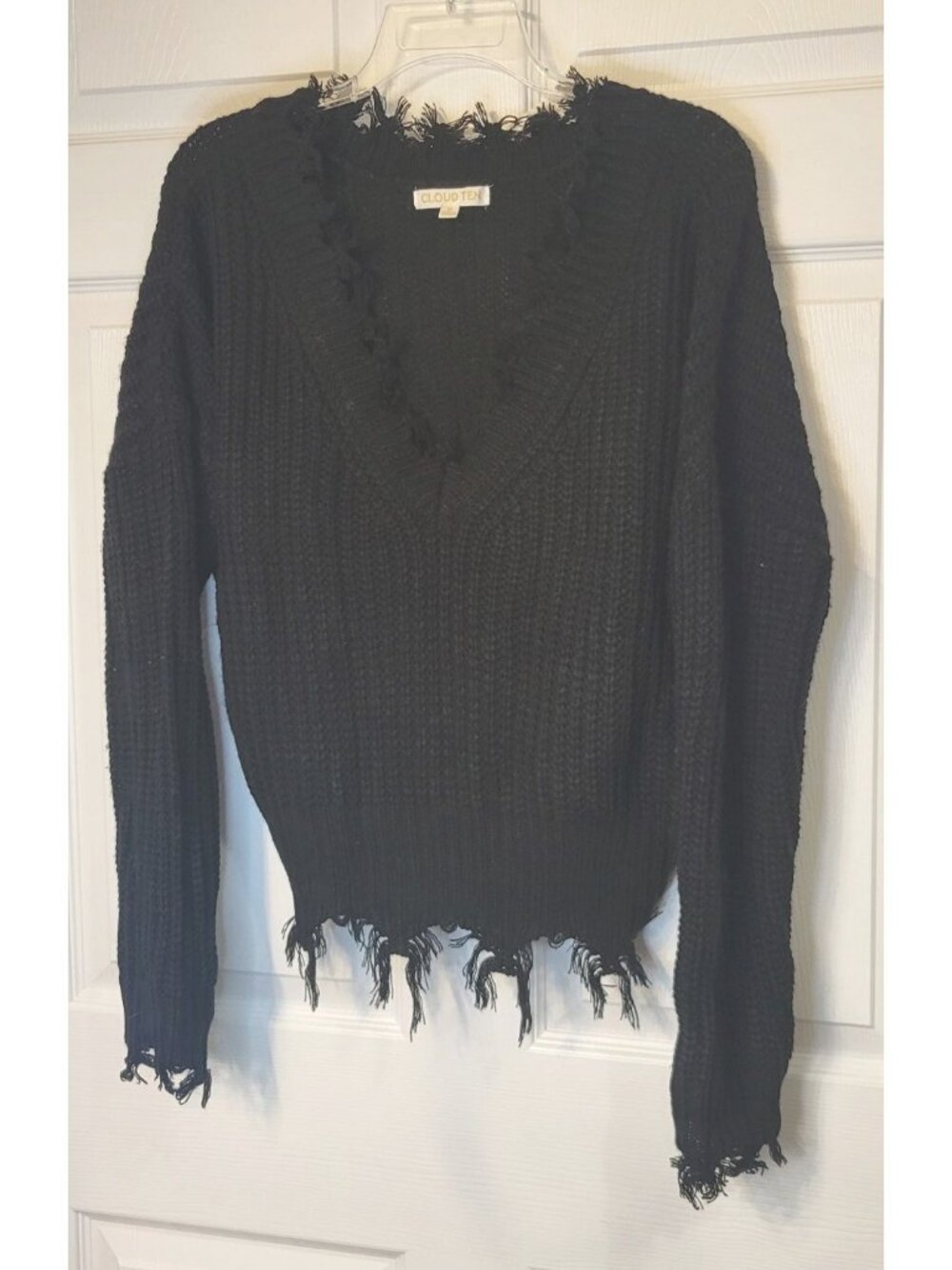 Cloud Ten Black Frayed Hem Ribbed Sweater Medium Goth Wimisigoth Goblin Distress